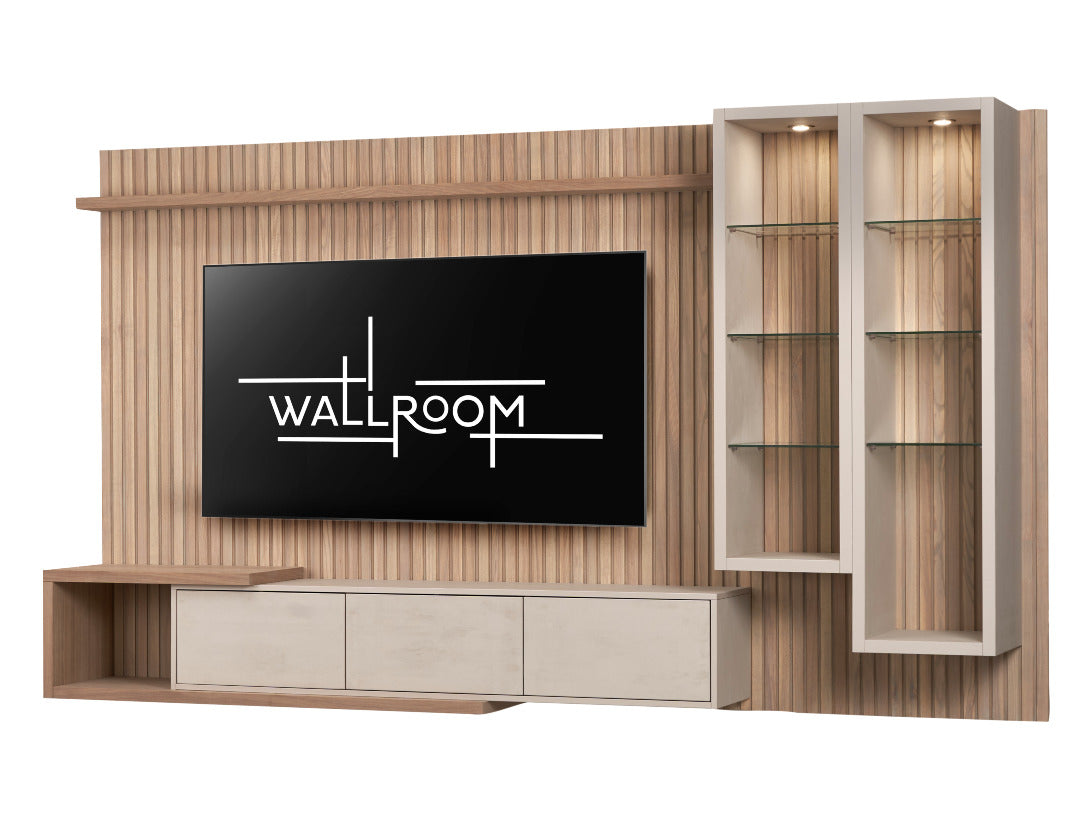 Clarens - 2Pce Wall-mounted TV Stand - Slatted Wood