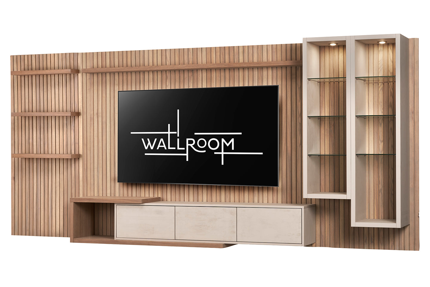 Clarens - Large Wall-mounted TV Stand - Slatted Wood
