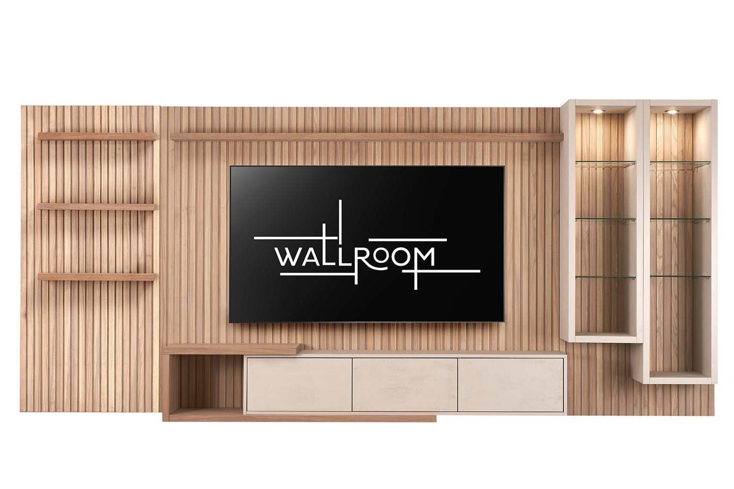 Clarens - Large Wall-mounted TV Stand - Slatted Wood