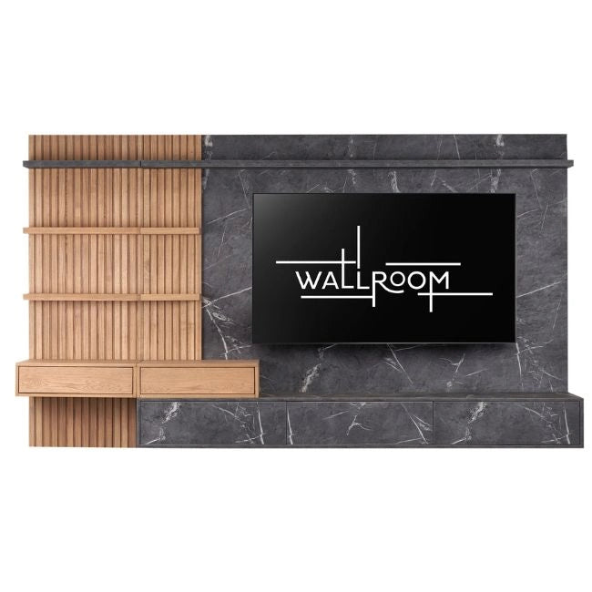 Pringle - Floating Wall Unit - 2Pce Slatted Wood