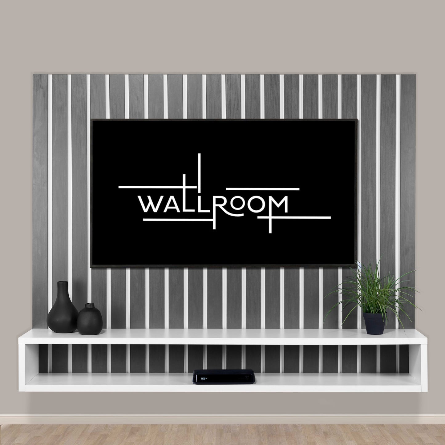 Solar - Grey TV Stand - Storm Grey Linear Slats