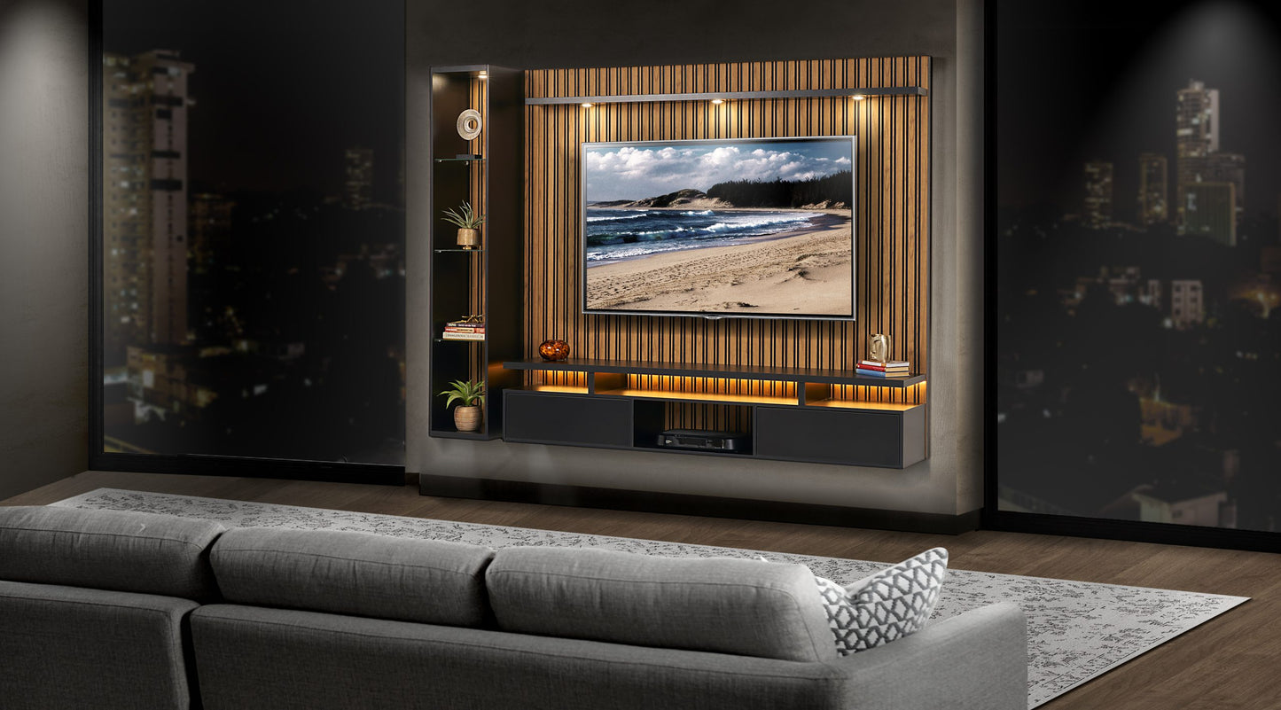 St Francis - 2Pce Floating TV Stand - Walnut & Black