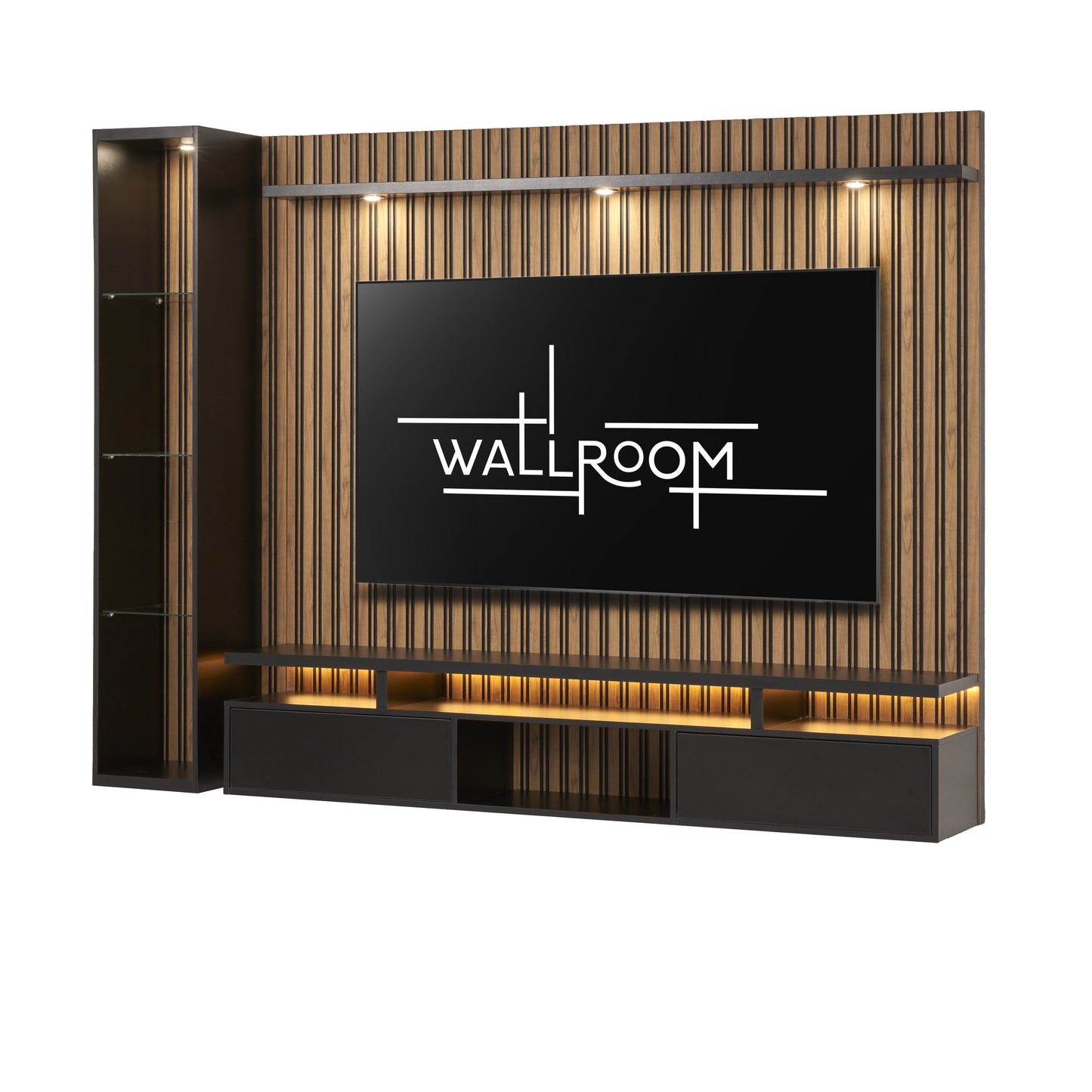 St Francis - 2Pce Floating TV Stand - Walnut & Black