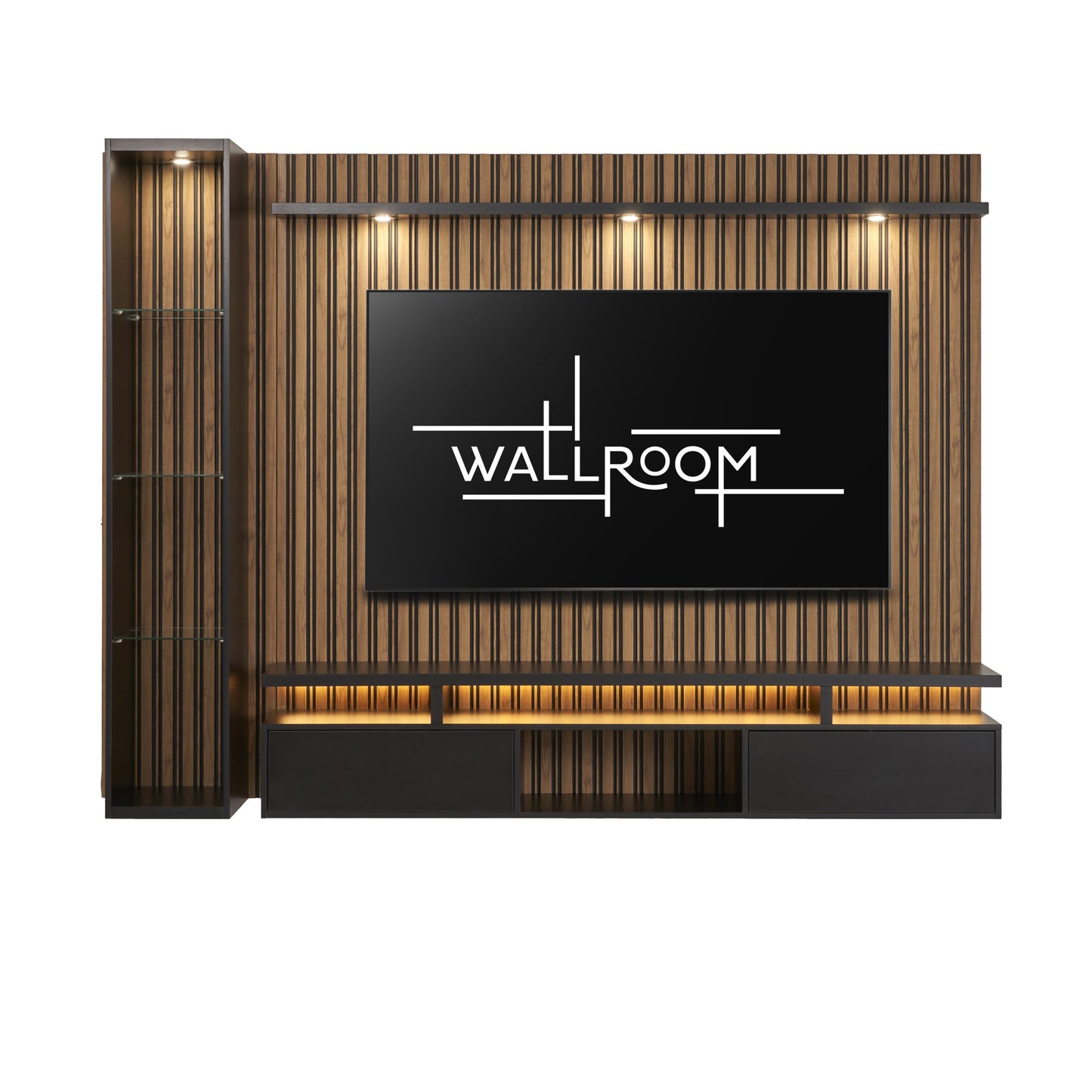St Francis - 2Pce Floating TV Stand - Walnut & Black