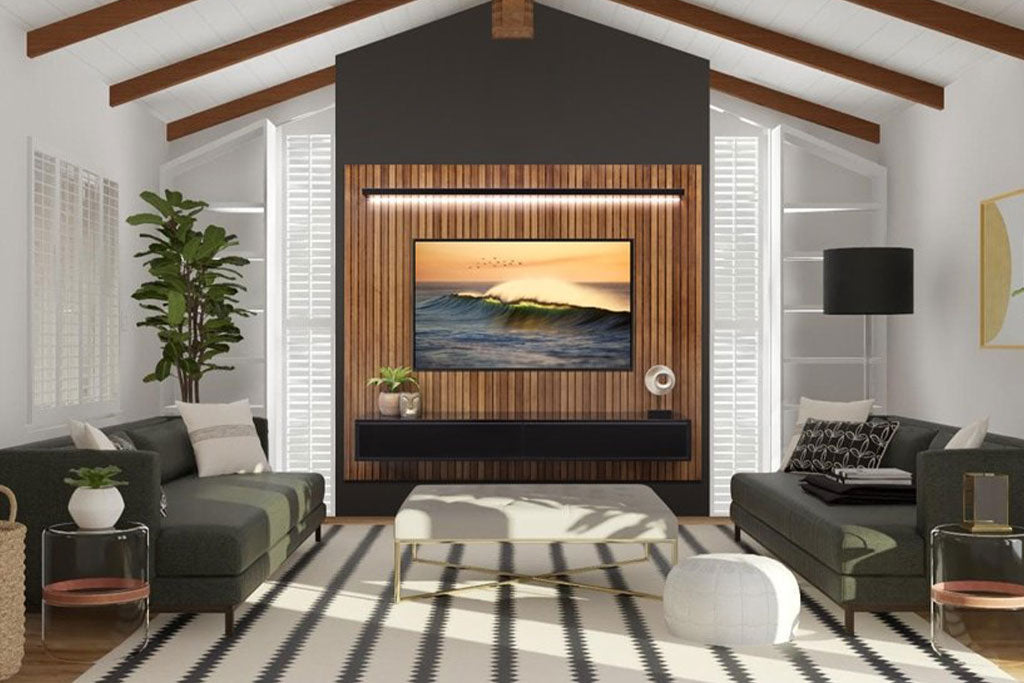 Sanctuary - Light Wood TV Stand - Oak Slatted Backboard