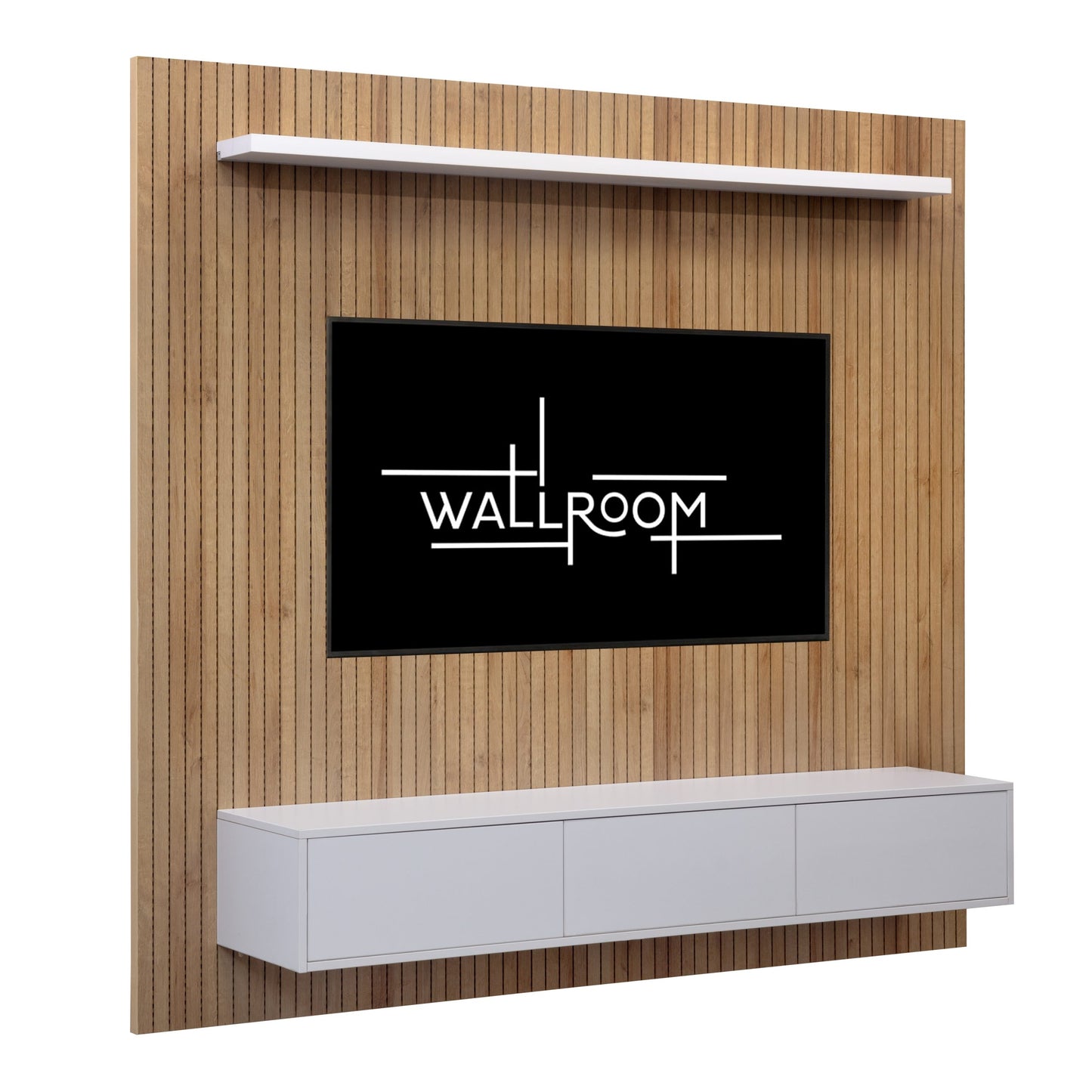 Westbrook - Floating TV Unit with Slatted Wall Panel - White