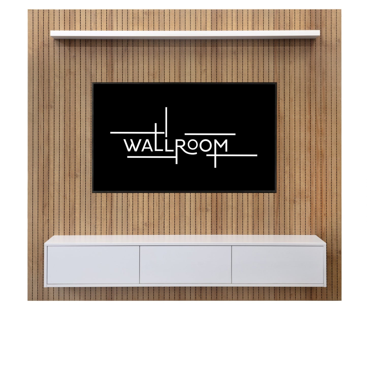 Westbrook - Floating TV Unit with Slatted Wall Panel - White