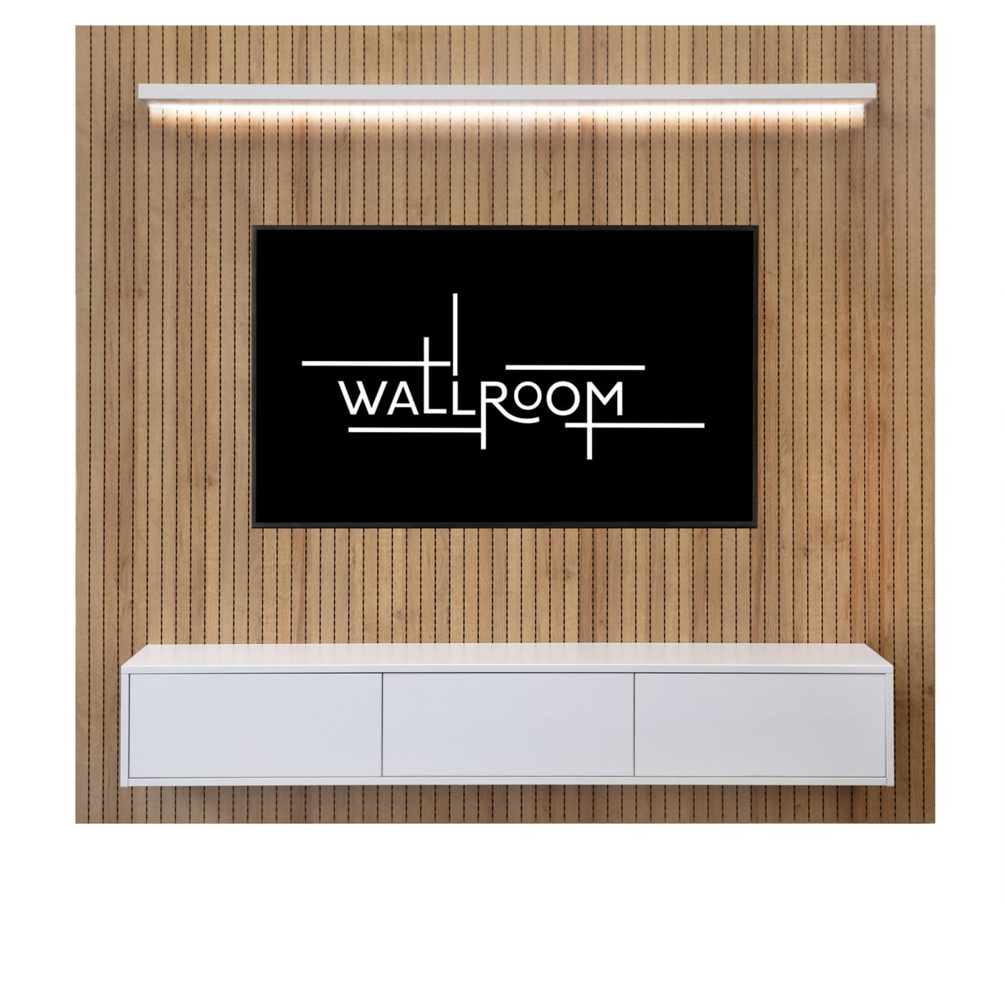 Westbrook - Floating TV Unit with Slatted Wall Panel - White