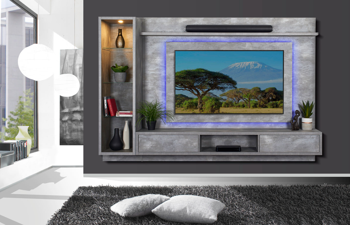 Zinkwazi - 2 Pce TV Wall Unit - Urban Steel