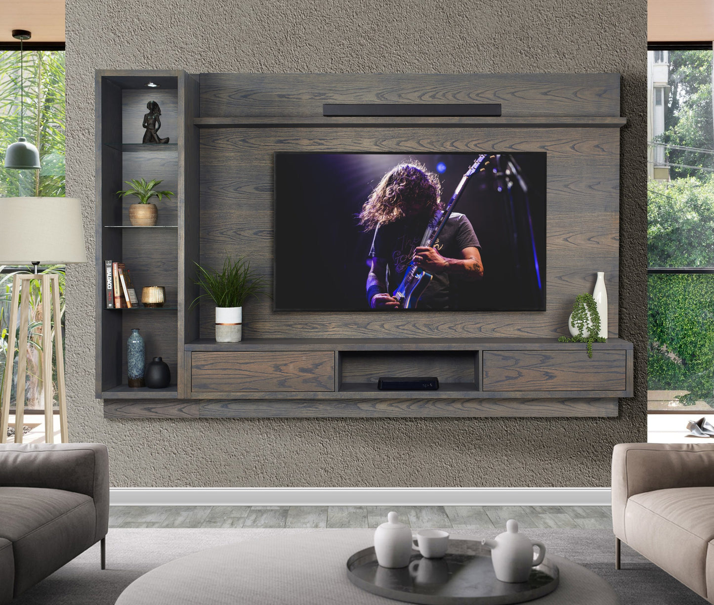 Zinkwazi - 2Pce TV Wall Unit - Sofa Storm