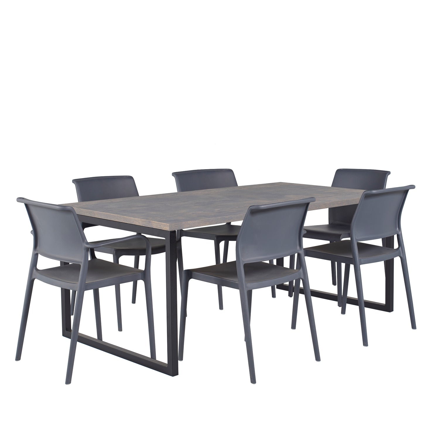 A modern dining setup featuring a sleek wooden table with six charcoal grey dining room chairs set of 6 (side view)