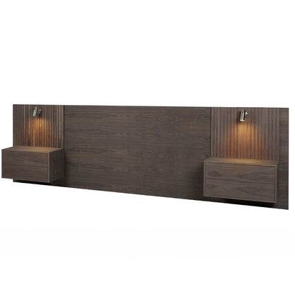 Hibberdene Wooden Headboard and Pedestals LW Solid American Walnut Wooden Slats and Reading Lights - Side View