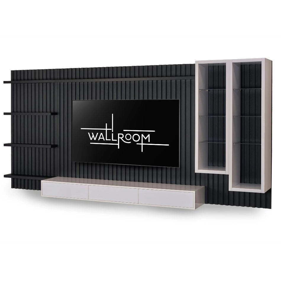 Sanctuary - 3Pce Black TV Stand - Slatted Backboard