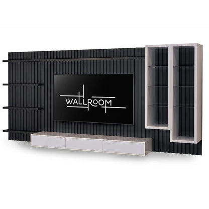 Sanctuary - 3Pce Black TV Stand - Slatted Backboard