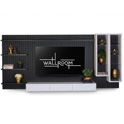 Sanctuary - 3Pce Black TV Stand - Slatted Backboard