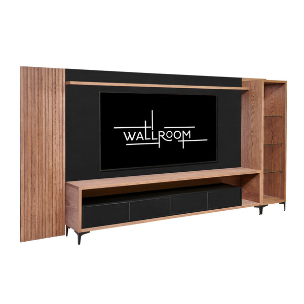 TV Stand with Backboard | Display Shelf | Slatted TV Panel