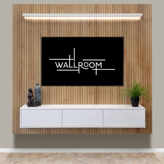 Westbrook - Floating TV Unit with Slatted Wall Panel - White