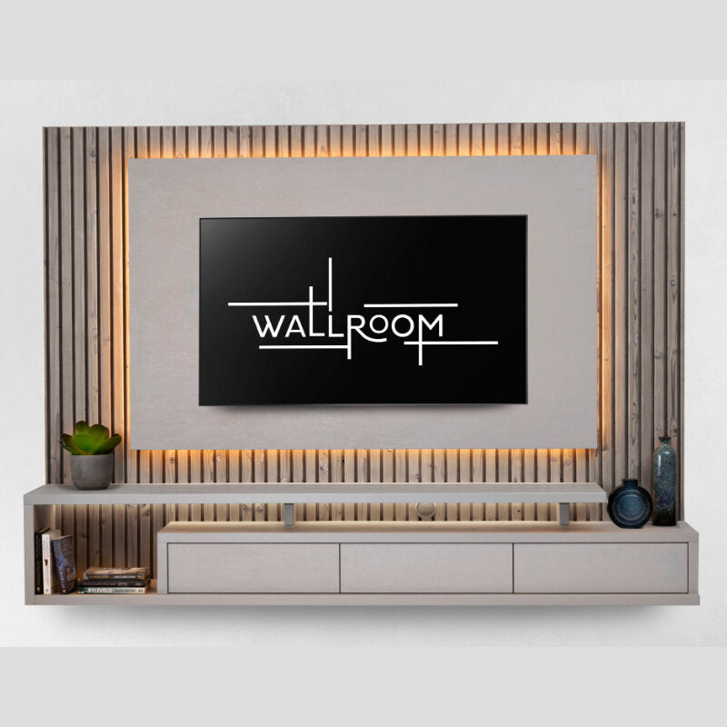 TV Stand with Slatted Wood | LED Lights | 65